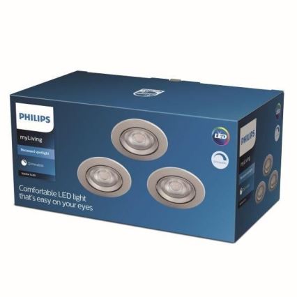 Philips - SET 3x Dimbare LED Inbouw Lamp LED/5W/230V 2700K