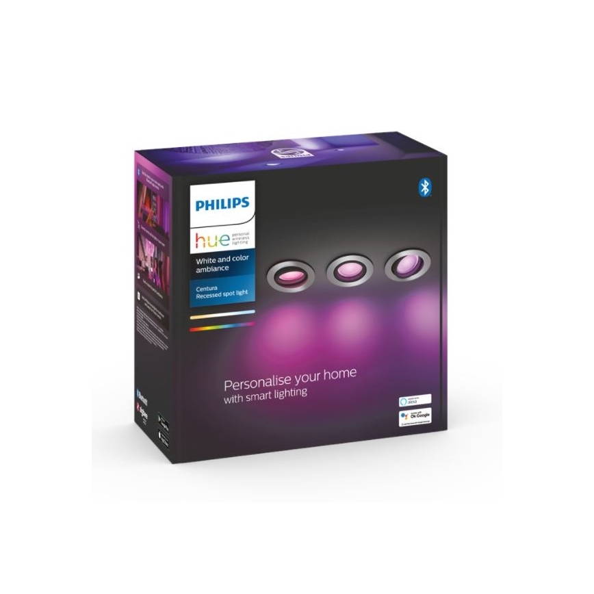 Philips - SET 3x Dimbare LED RGB Inbouw Lamp Hue CENTURA 1xGU10/5,7W/230V 2000-6500K