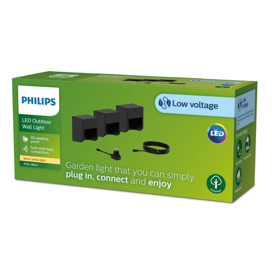 Philips - SET 3x LED Wandlamp voor buiten GRITS LED/1,5W/24/230V IP44