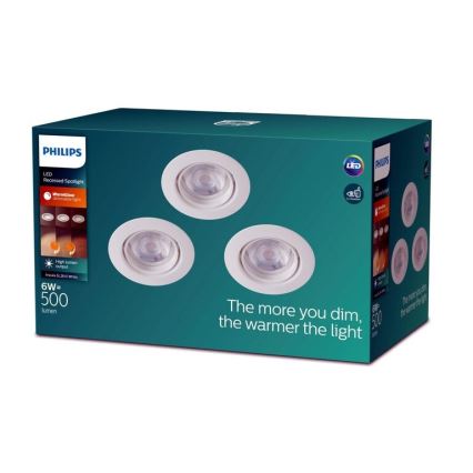 Philips -SET 3xLED Dimbare inbouwspot IMPALA Warm Glow LED/6W/230V