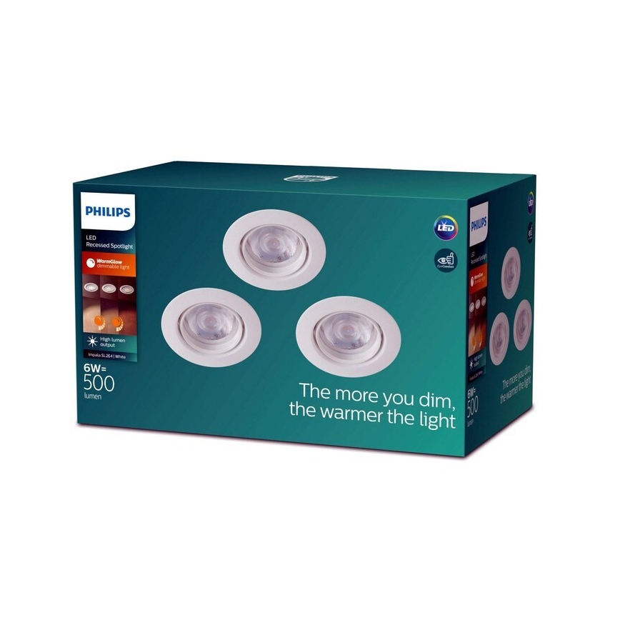 Philips -SET 3xLED Dimbare inbouwspot IMPALA Warm Glow LED/6W/230V