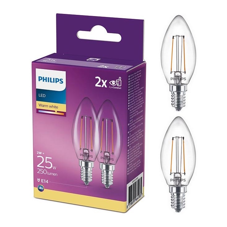 Bladeren verzamelen Knooppunt Uitbarsten Philips - Set van 2x LED Lampen B35 E14 / 2W / 230V 2700K | Lumimania