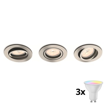 Philips - SET VAN 3 dimbare LED RGBW inbouwspots 1x GU10/4,8W/230V mat chroom + afstandsbediening