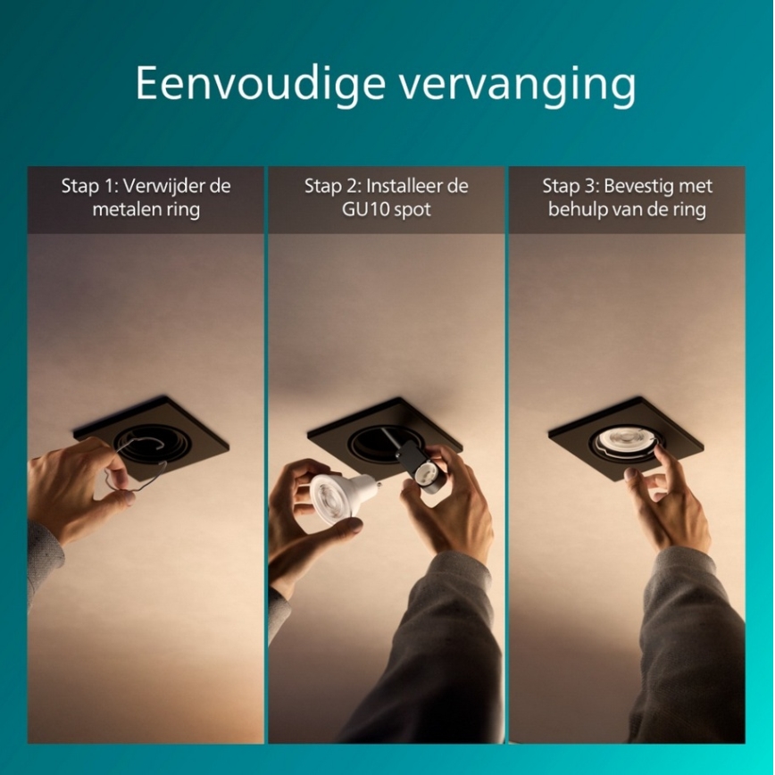 Philips - Set van 3 inbouwspots PERIDOT 1x GU10/7W/230V zwart