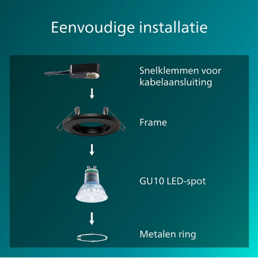 Philips - Set van 3 inbouwspots PERIDOT 1xGU10/7W/230V zwart