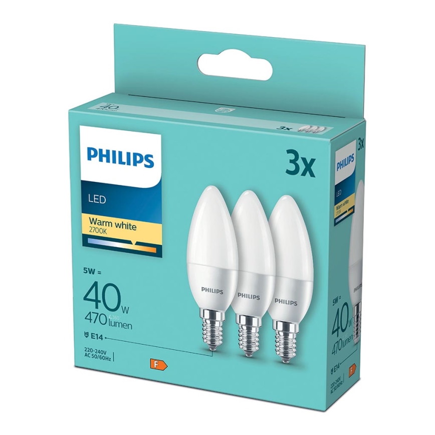 Philips - SET van 3 LED Lampen B35 E14 / 5W / 230V 2700K