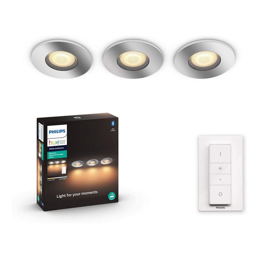 Philips - SET van 3x dimbare LED-badkamerlamp Hue ADORE 1xGU10/5W/230V IP44 + afstandsbediening