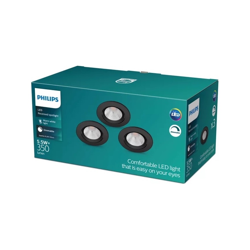 Philips - SET van 3 dimbare inbouw LED-spot SPARKLE LED/5,5W/230V 2700K zwart