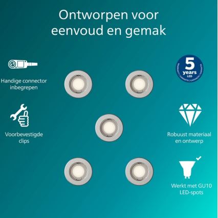 Philips - Set van 5 inbouwspots PERIDOT 1xGU10/7W/230V zilver
