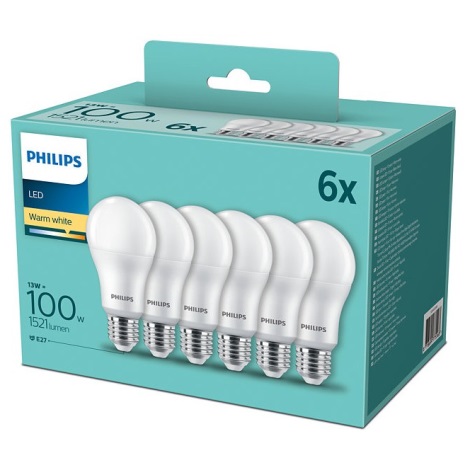 Onregelmatigheden Voorzieningen Tahiti Philips - SET van 6 LED Lampen A60 E27 / 13W / 230V 2700K | Lumimania