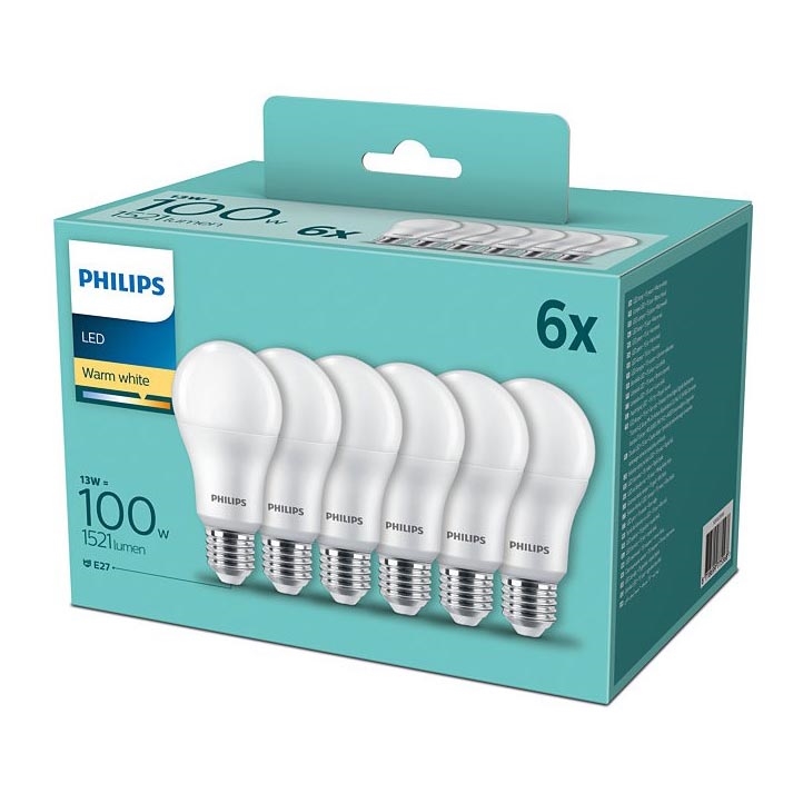 Onregelmatigheden Voorzieningen Tahiti Philips - SET van 6 LED Lampen A60 E27 / 13W / 230V 2700K | Lumimania