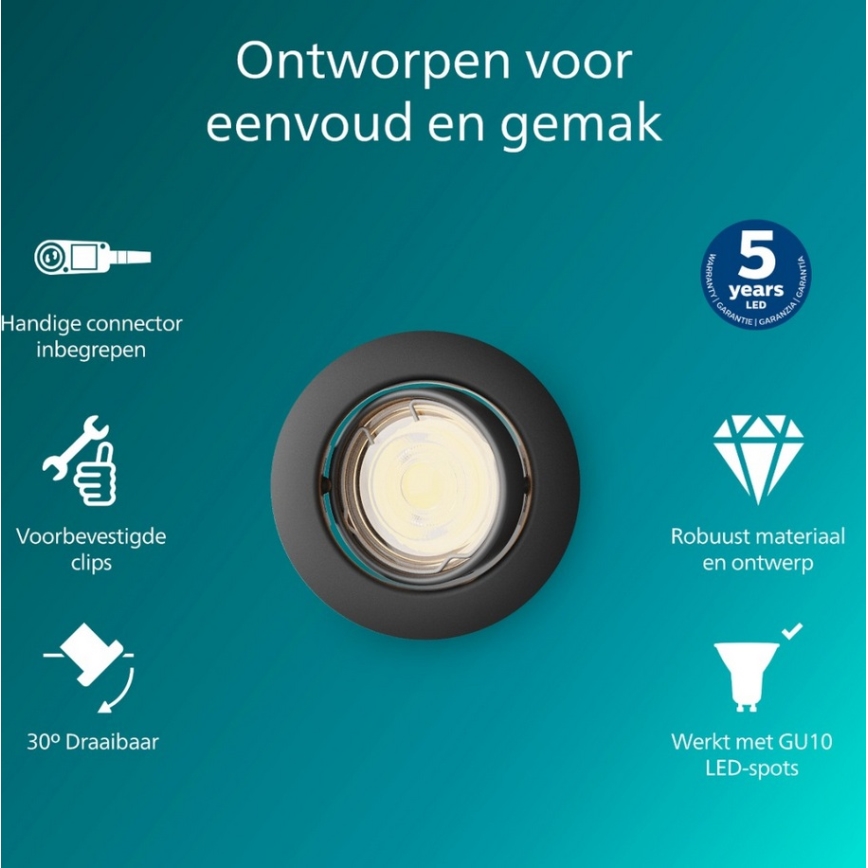 Philips - Spot encastré PERIDOT 1xGU10/7W/230V noir