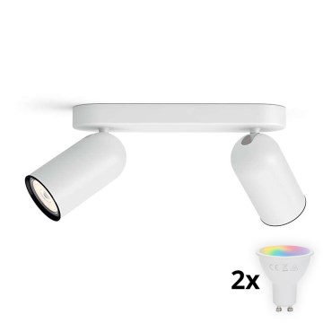 Philips - Spot LED RGBW dimmable PONGEE, 2x GU10, 4,8 W, 230 V, 3000 K, blanc, avec télécommande