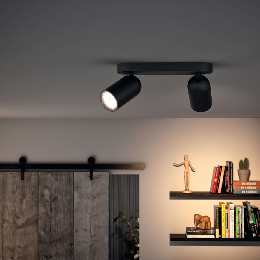 Philips - Spot LED RGBW à intensité variable PONGEE 2xGU10/4,8W/230V 3000K noir + télécommande