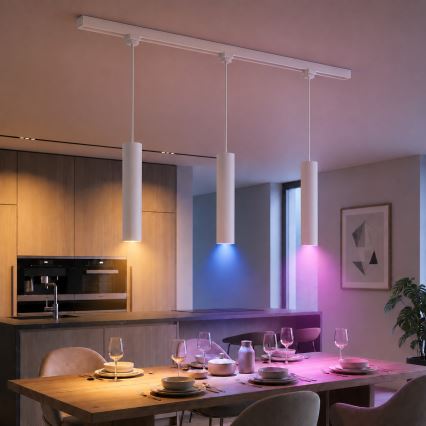 Philips - Suspension LED RGBW à intensité variable sur câble, compatible avec le système de rails EASYLINK HUE, 3x GU10 / 4,7 W / 230 V, 2200–6500 K, câble 1 m, blanche