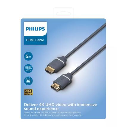 Philips SWV5650G/00 - Câble HDMI avec Ethernet, connecteur HDMI 2.0 A 5m gris