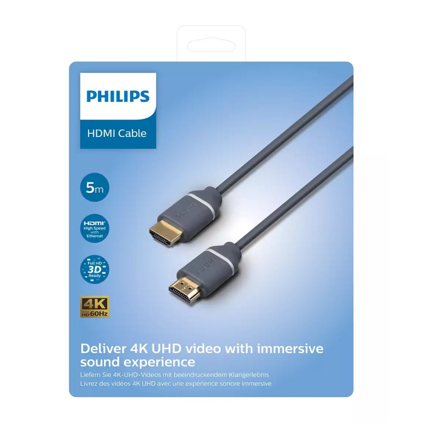 Philips SWV5650G/00 - HDMI kabel met Ethernet, HDMI 2.0 A connector 5m grijs