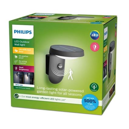 Philips - LED Solarlamp voor aan de muur met bewegings- en schemersensor LED/1,2W/4V 1800 mAh 3000K IP44