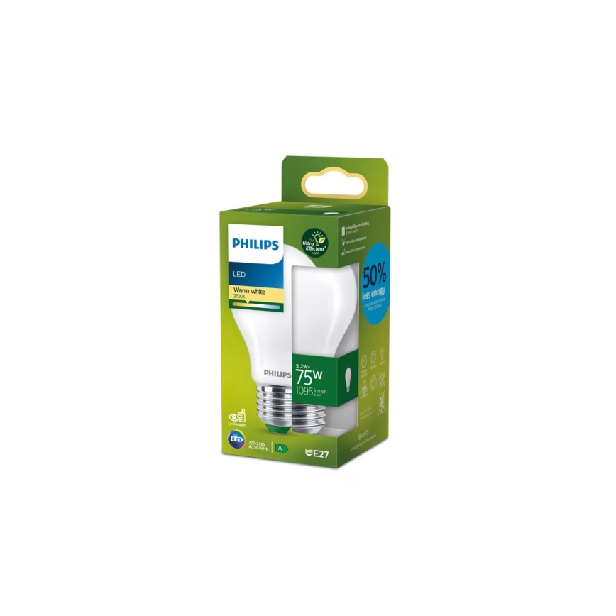 Philips ULTRAEFFICIENT LED-lamp A60 E27/5,2W/230V 2700K