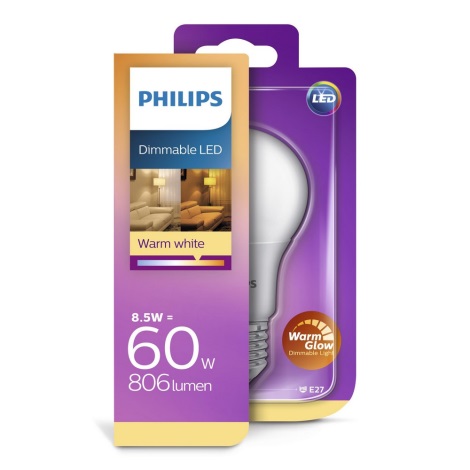 Philips Warm Glow  - LED Dimbare Lamp E27 / 8.5W / 230V 2200K – 2700K