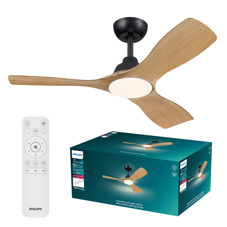 Philips - Ventilateur de plafond LED dimmable OLAS LED/24W/230V Ø 106 cm noir/marron + télécommande