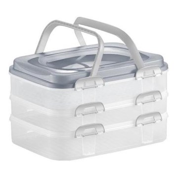 Picknickbox met handvat, 3 lagen/grijs