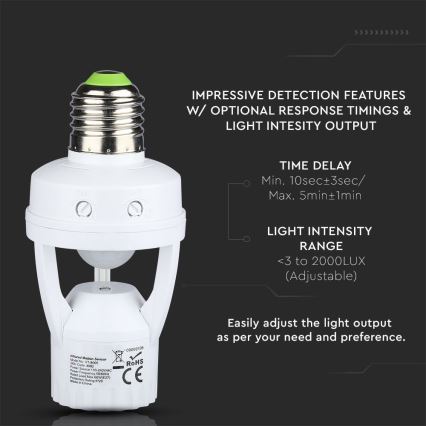 PIR-sensor voor E27-lamp, wit