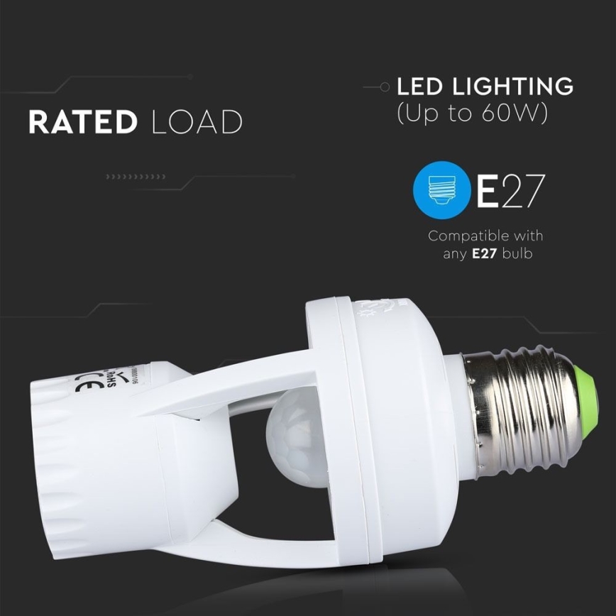 PIR-sensor voor E27-lamp, wit