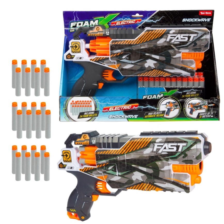 Pistolet jouet pour enfants avec fléchettes en mousse FOAM X, 6xAA, 24 pièces