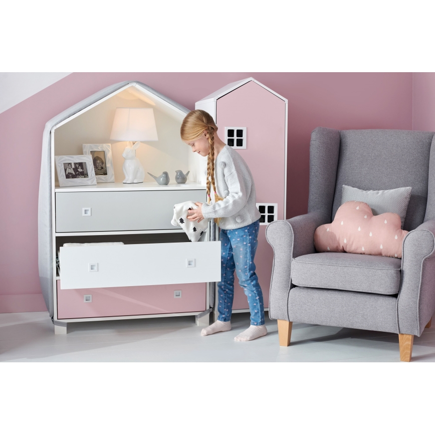 Placard pour enfant MIRUM 126x80 cm blanc/gris/rose
