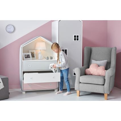 Placard pour enfant MIRUM 126x80 cm blanc/gris/rose