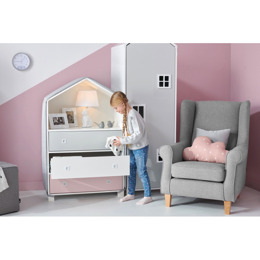 Placard pour enfant MIRUM 126x80 cm blanc/gris/rose