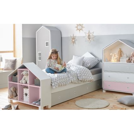 Placard pour enfant MIRUM 126x80 cm blanc/gris/rose