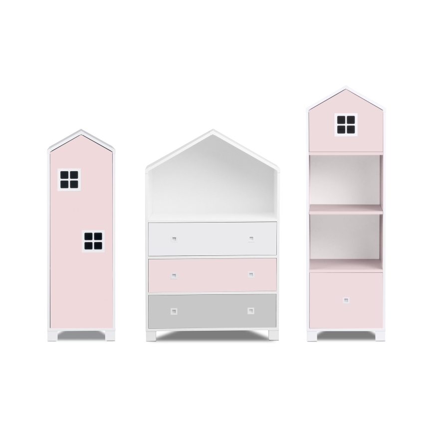 Placard pour enfant MIRUM 126x80 cm blanc/gris/rose