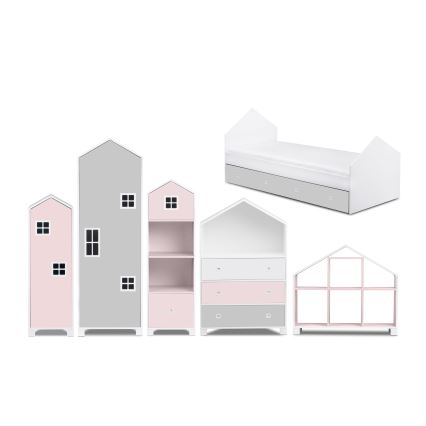 Placard pour enfant MIRUM 126x80 cm blanc/gris/rose