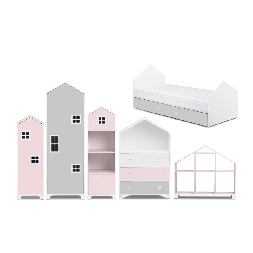 Placard pour enfant MIRUM 126x80 cm blanc/gris/rose