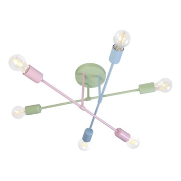 Plafondkroonluchter CAMBRIDGE 6xE27/15W/230V groen/blauw/roze