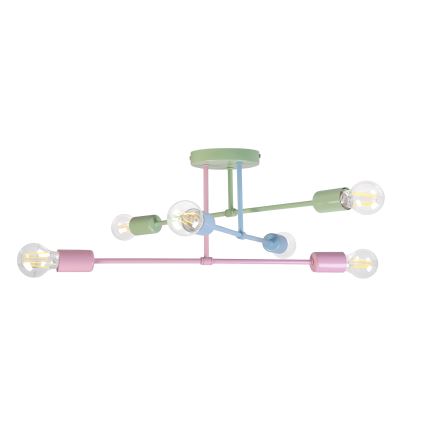 Plafondkroonluchter CAMBRIDGE 6xE27/15W/230V groen/blauw/roze