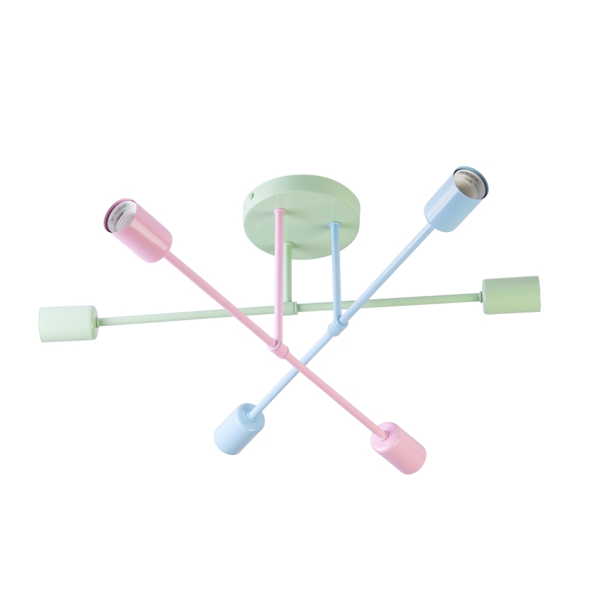 Plafondkroonluchter CAMBRIDGE 6xE27/15W/230V groen/blauw/roze