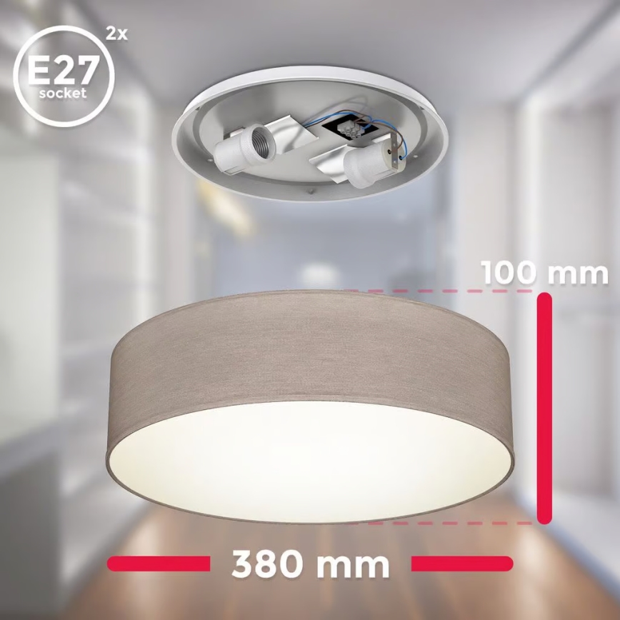 Plafondlamp 2xE27/40W/230V Ø 38 cm beige