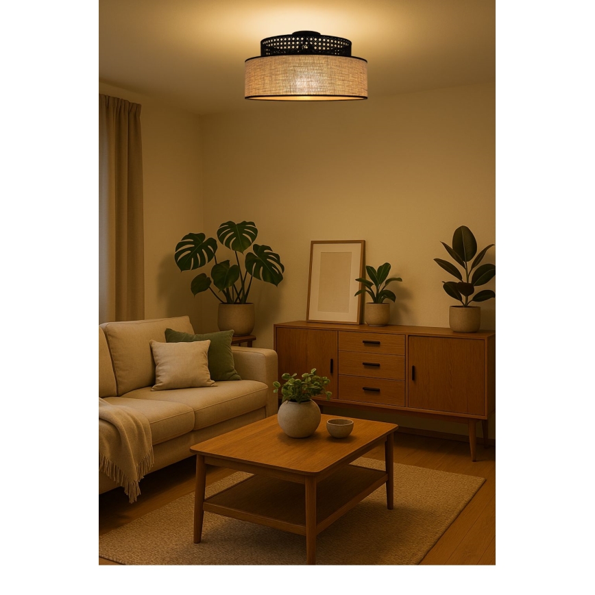 Plafondlamp BOHO 1xE27/60W/230V zwart/rotan