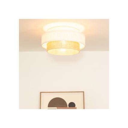 Plafondlamp BOHO 1xE27/60W/230V Ø 40 cm wit/jute