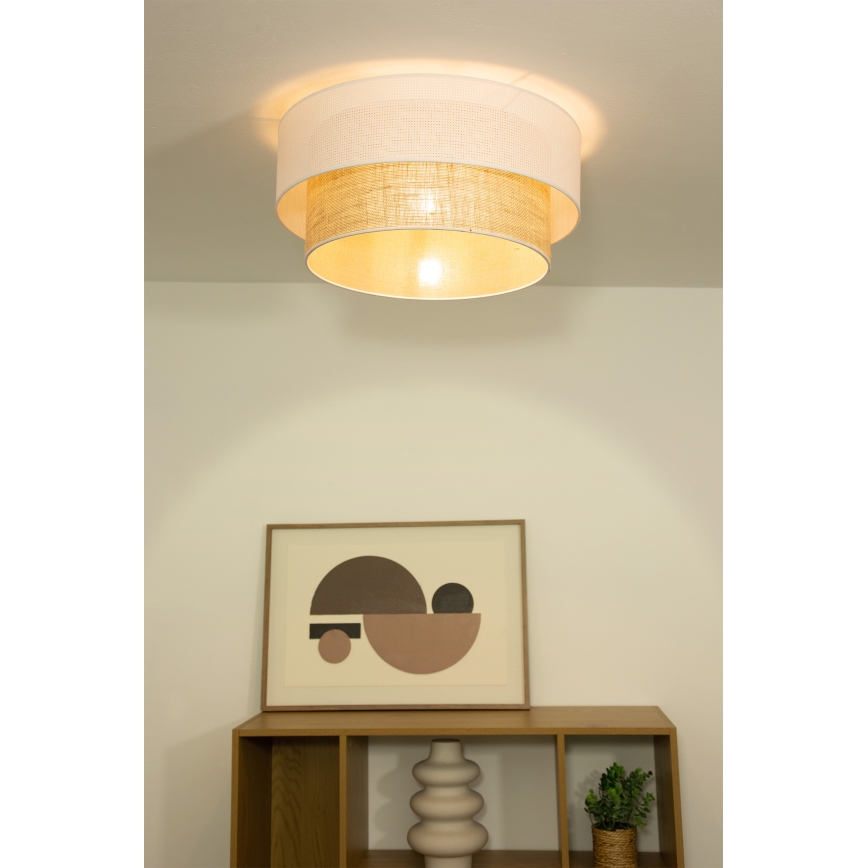 Plafondlamp BORHO 1xE27/60W/230V Ø 50 cm wit/jute