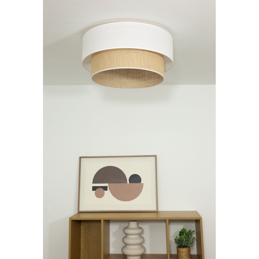 Plafondlamp BORHO 1xE27/60W/230V Ø 50 cm wit/jute