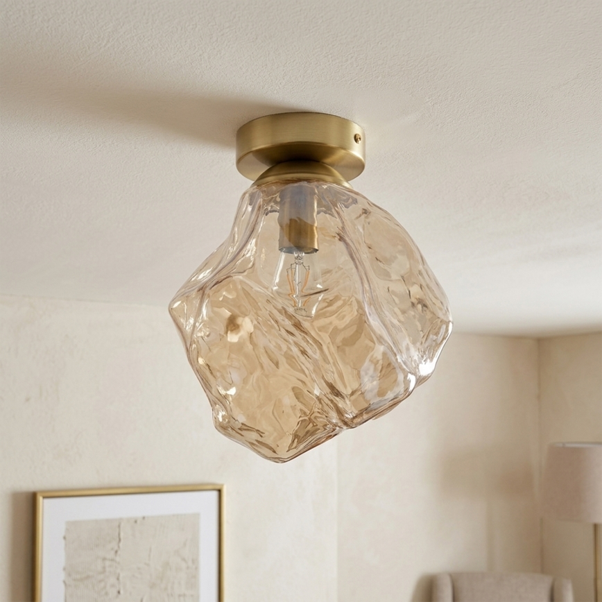Plafondlamp CRISTAL 1xE14/15W/230V messing/gerookt beige