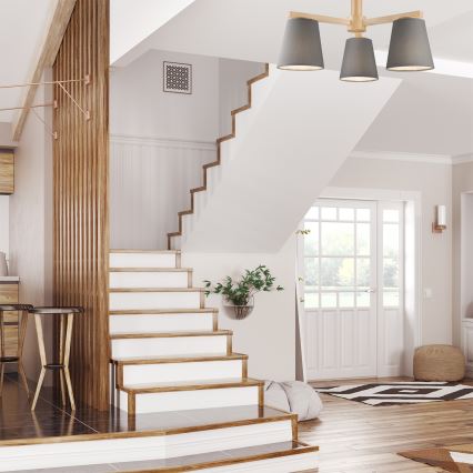 Opbouwlamp ELLIE 3xE27/60W/230V grijs/beuk