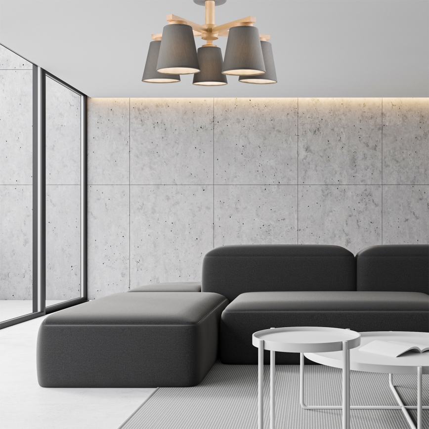 Opbouwlamp ELLIE 5xE27/60W/230V grijs/beuk