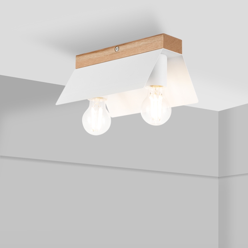 Plafondlamp ESME 2xE27/15W/230V wit/eiken