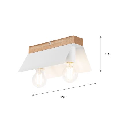 Plafondlamp ESME 2xE27/15W/230V wit/eiken