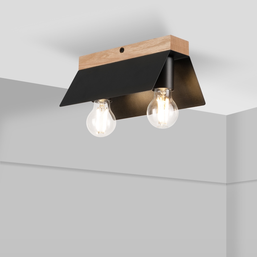 Plafondlamp ESME 2xE27/15W/230V zwart/eiken